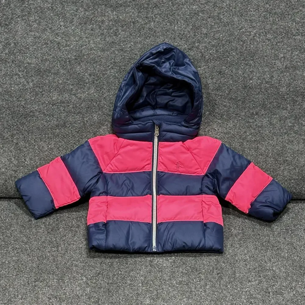 Ralph Lauren Jacket Infant Girls 6M Pink Navy Hooded Puffer Down Outerwear